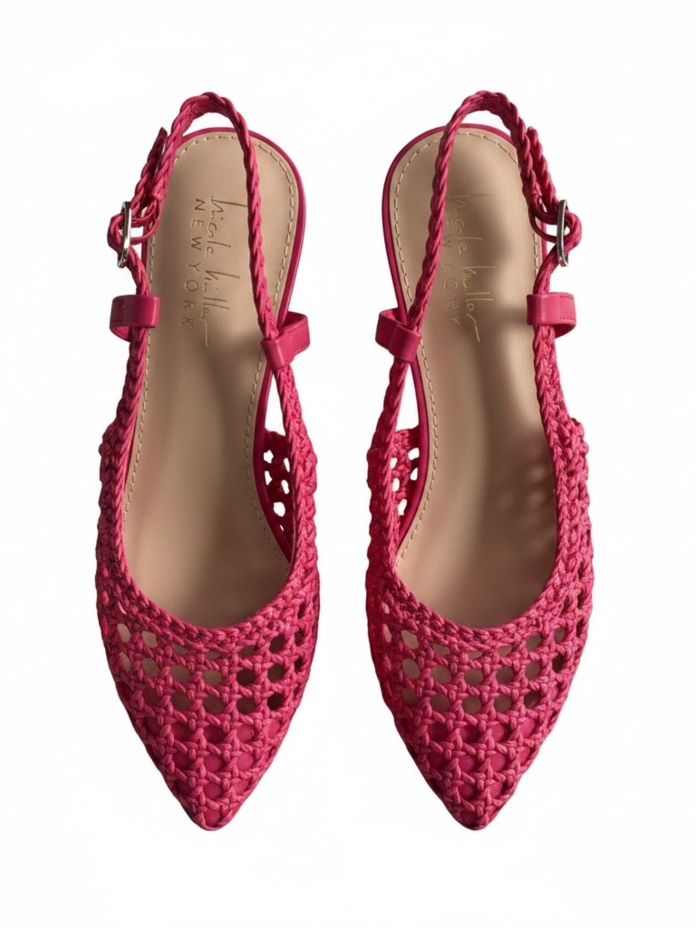 Nicole Miller New York Bright Pink Woven Pointed Toe Slingback Heels Size 9